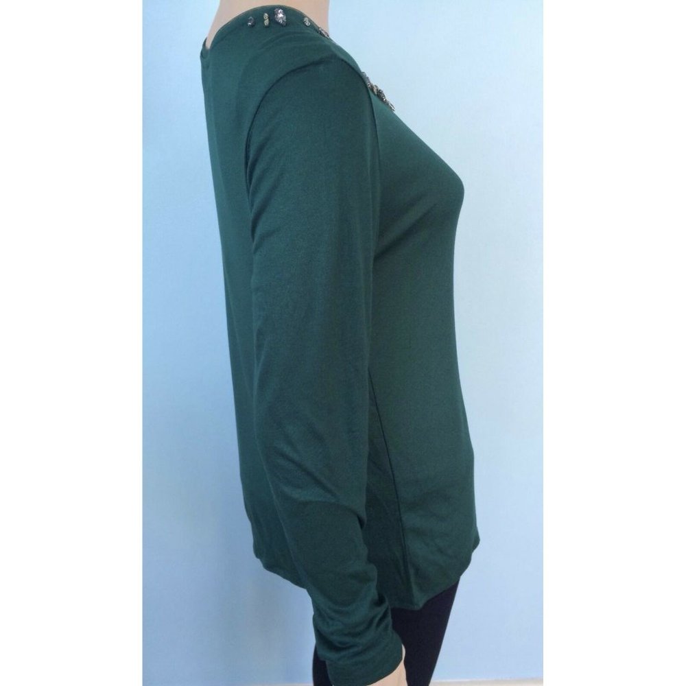 NWT Massimo Dutti Women's Top Sweater Green Long Sleeve Rhinestone Crystal S - Picture 8 of 12